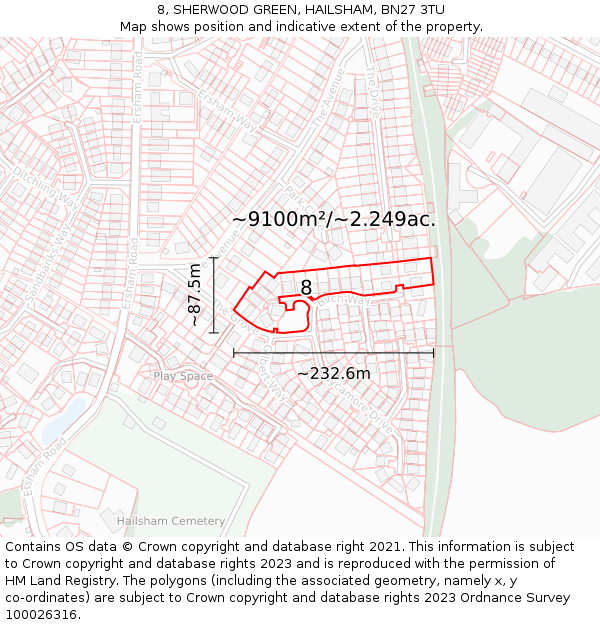 8, SHERWOOD GREEN, HAILSHAM, BN27 3TU: Plot and title map