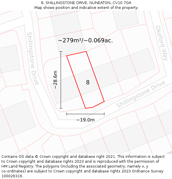 8, SHILLINGSTONE DRIVE, NUNEATON, CV10 7GA: Plot and title map