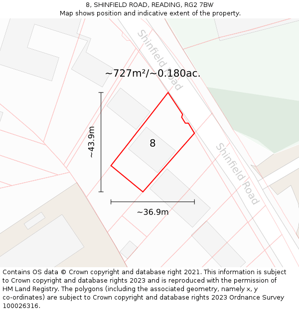 8, SHINFIELD ROAD, READING, RG2 7BW: Plot and title map