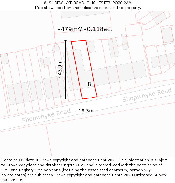 8, SHOPWHYKE ROAD, CHICHESTER, PO20 2AA: Plot and title map