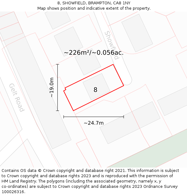 8, SHOWFIELD, BRAMPTON, CA8 1NY: Plot and title map