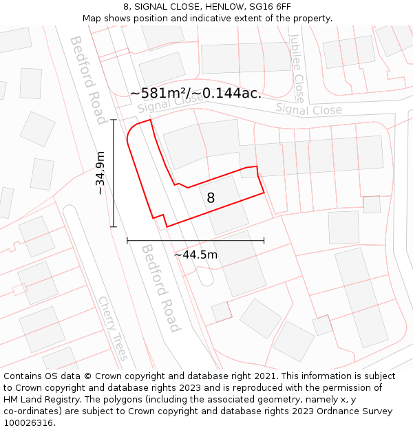 8, SIGNAL CLOSE, HENLOW, SG16 6FF: Plot and title map