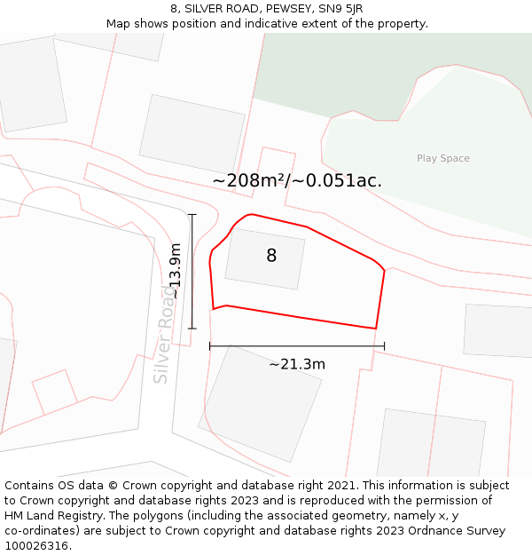 8, SILVER ROAD, PEWSEY, SN9 5JR: Plot and title map