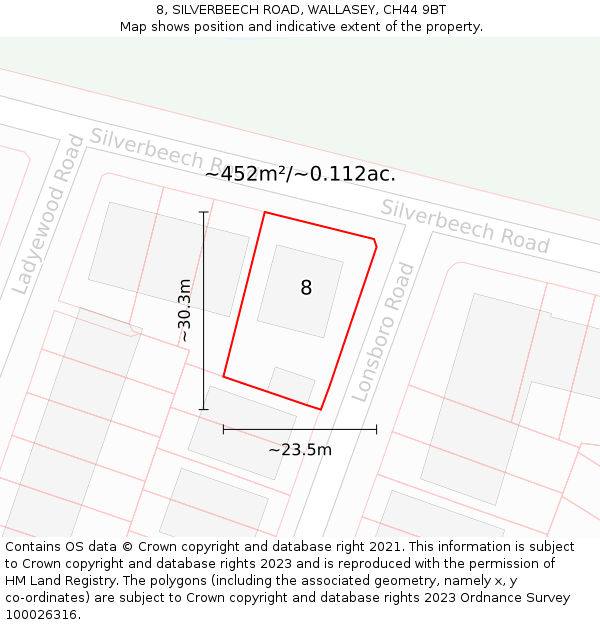 8, SILVERBEECH ROAD, WALLASEY, CH44 9BT: Plot and title map