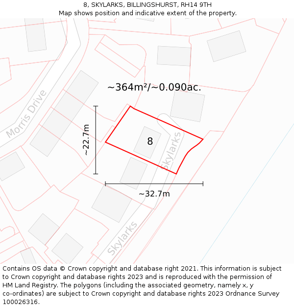 8, SKYLARKS, BILLINGSHURST, RH14 9TH: Plot and title map