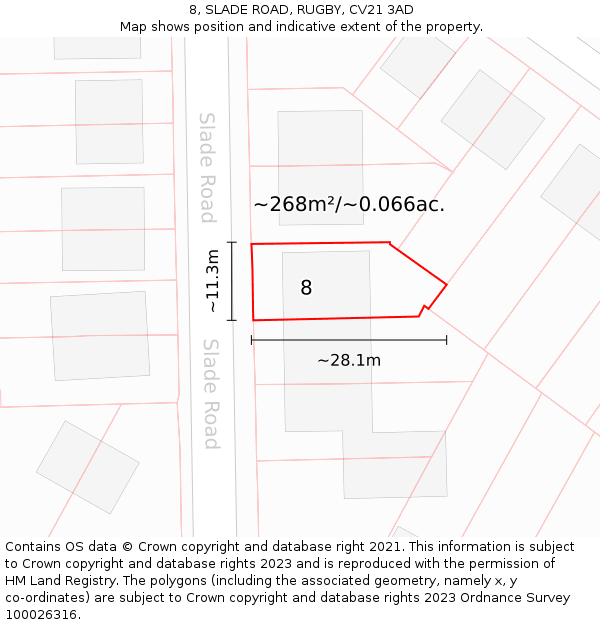 8, SLADE ROAD, RUGBY, CV21 3AD: Plot and title map