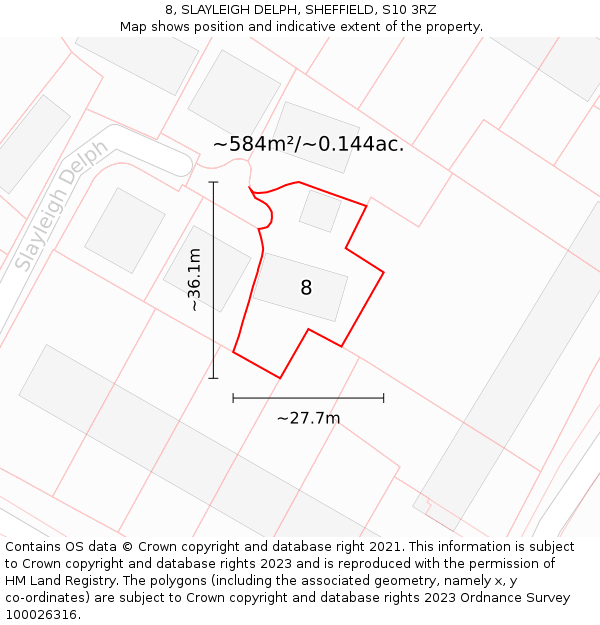 8, SLAYLEIGH DELPH, SHEFFIELD, S10 3RZ: Plot and title map