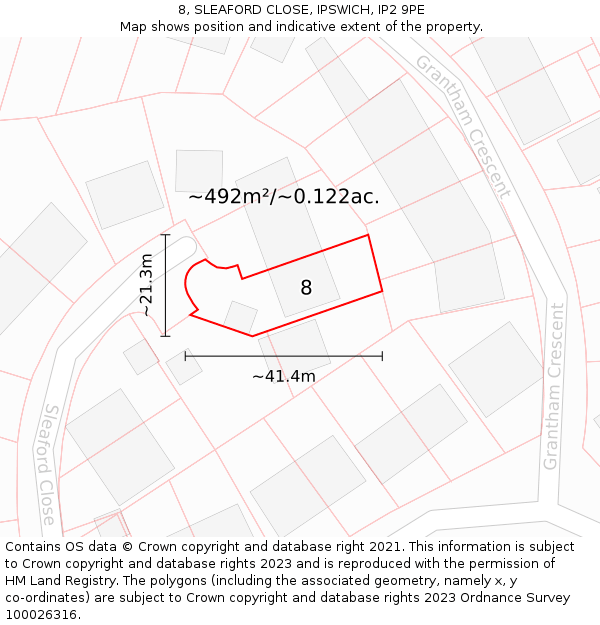 8, SLEAFORD CLOSE, IPSWICH, IP2 9PE: Plot and title map