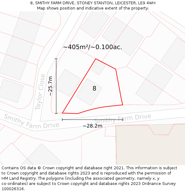 8, SMITHY FARM DRIVE, STONEY STANTON, LEICESTER, LE9 4WH: Plot and title map