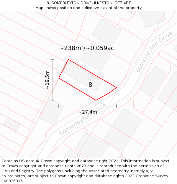 8, SOMERLEYTON DRIVE, ILKESTON, DE7 4BT: Plot and title map