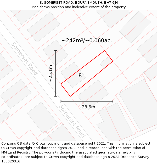8, SOMERSET ROAD, BOURNEMOUTH, BH7 6JH: Plot and title map