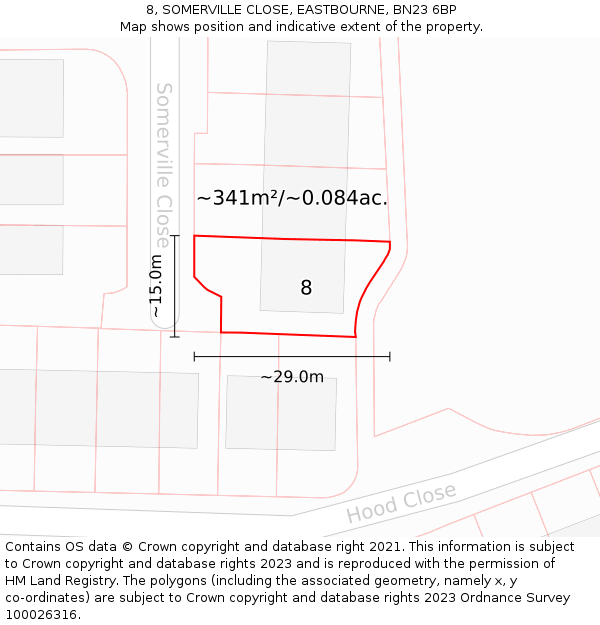 8, SOMERVILLE CLOSE, EASTBOURNE, BN23 6BP: Plot and title map