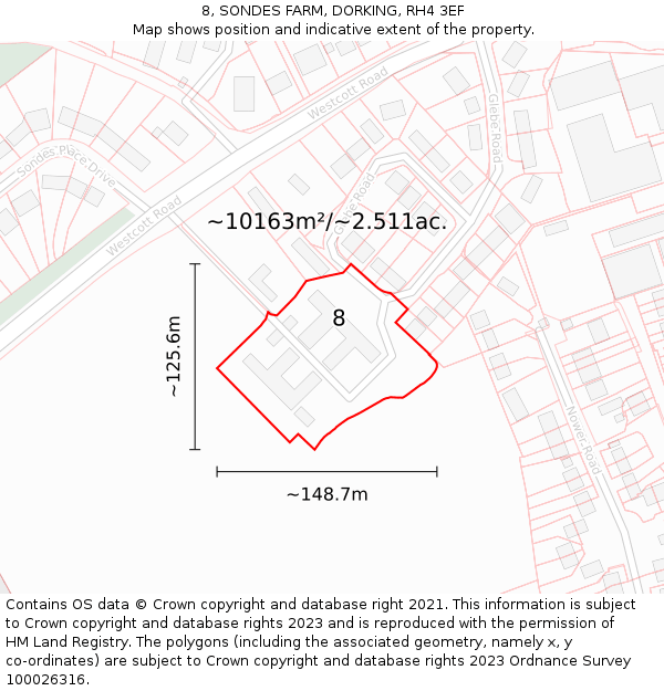 8, SONDES FARM, DORKING, RH4 3EF: Plot and title map