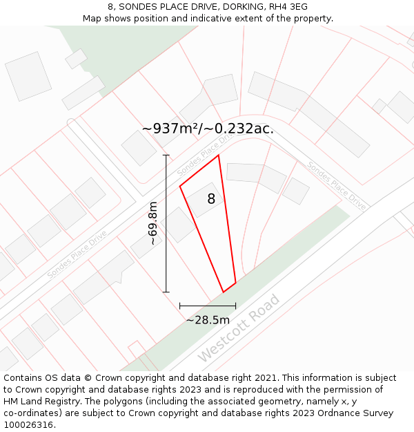 8, SONDES PLACE DRIVE, DORKING, RH4 3EG: Plot and title map