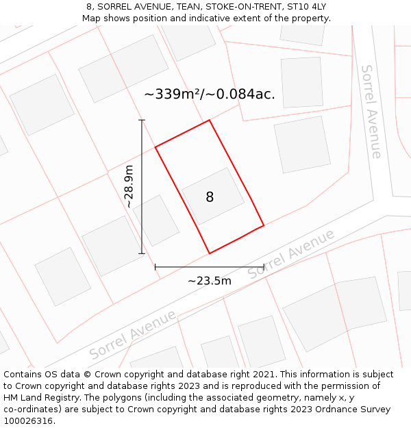 8, SORREL AVENUE, TEAN, STOKE-ON-TRENT, ST10 4LY: Plot and title map