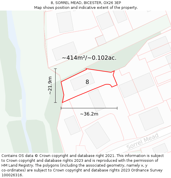 8, SORREL MEAD, BICESTER, OX26 3EP: Plot and title map