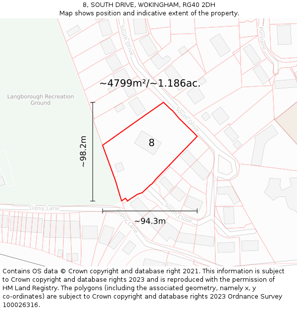 8, SOUTH DRIVE, WOKINGHAM, RG40 2DH: Plot and title map