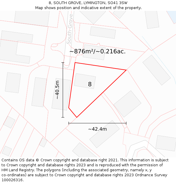 8, SOUTH GROVE, LYMINGTON, SO41 3SW: Plot and title map