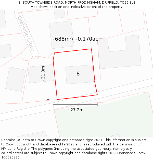 8, SOUTH TOWNSIDE ROAD, NORTH FRODINGHAM, DRIFFIELD, YO25 8LE: Plot and title map