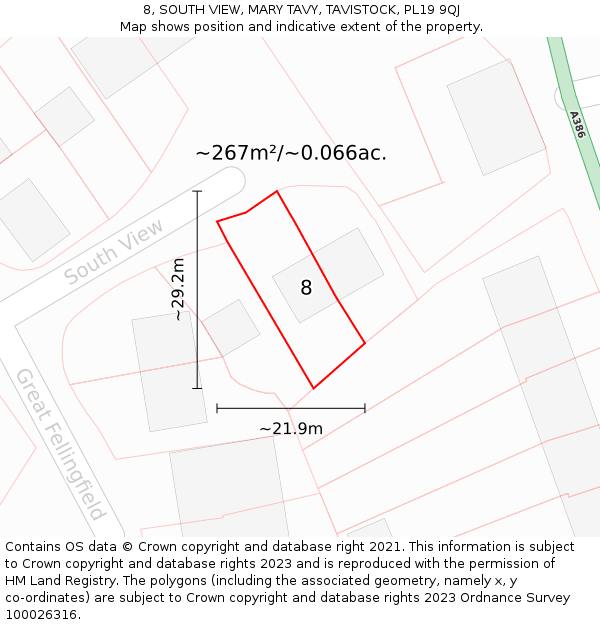 8, SOUTH VIEW, MARY TAVY, TAVISTOCK, PL19 9QJ: Plot and title map