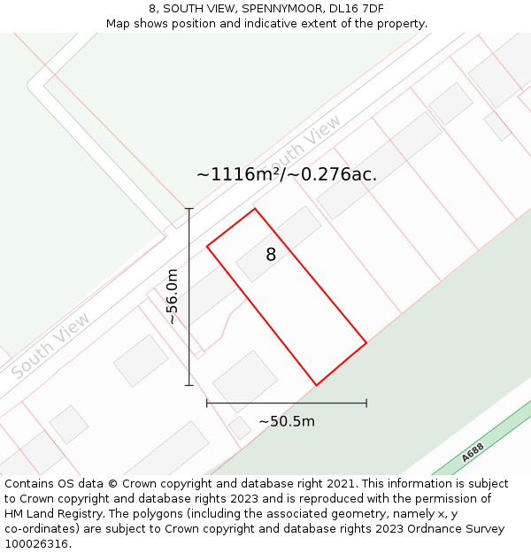 8, SOUTH VIEW, SPENNYMOOR, DL16 7DF: Plot and title map