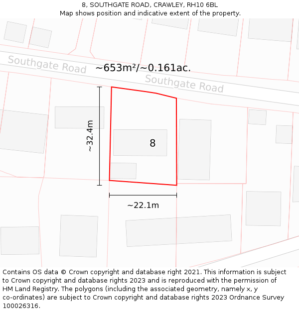 8, SOUTHGATE ROAD, CRAWLEY, RH10 6BL: Plot and title map