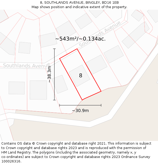 8, SOUTHLANDS AVENUE, BINGLEY, BD16 1EB: Plot and title map