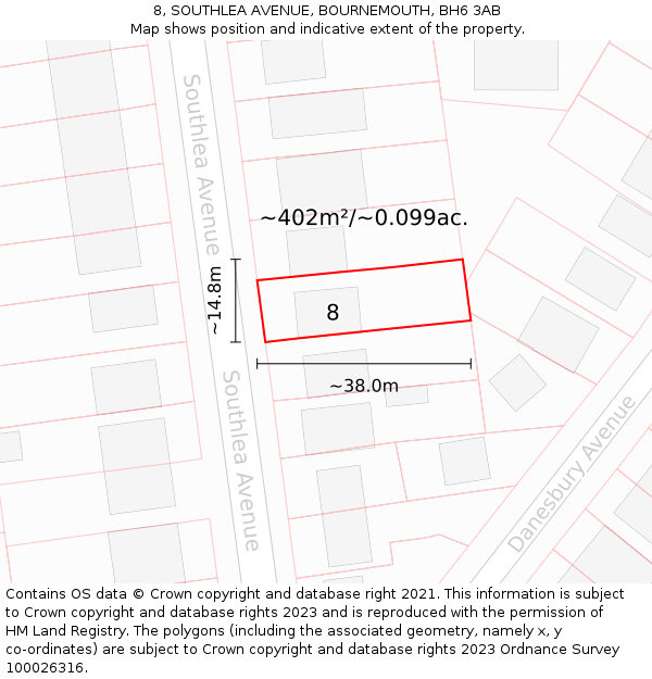 8, SOUTHLEA AVENUE, BOURNEMOUTH, BH6 3AB: Plot and title map