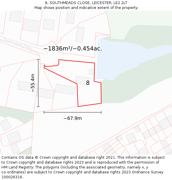 8, SOUTHMEADS CLOSE, LEICESTER, LE2 2LT: Plot and title map