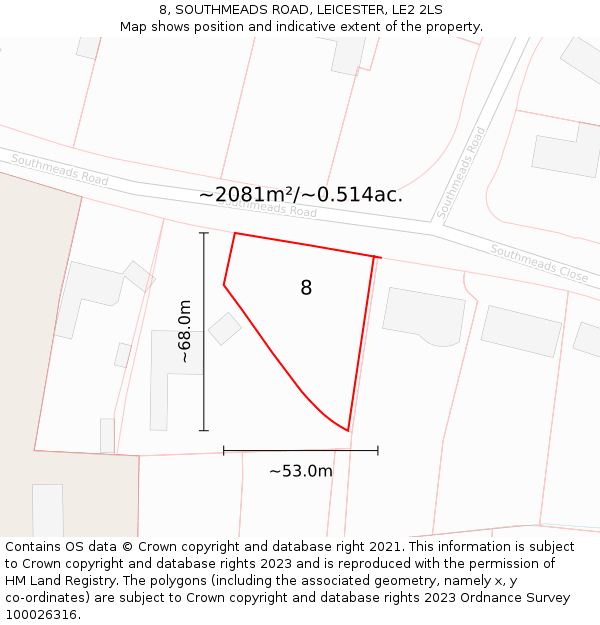 8, SOUTHMEADS ROAD, LEICESTER, LE2 2LS: Plot and title map
