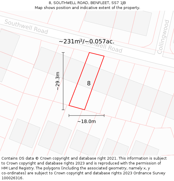 8, SOUTHWELL ROAD, BENFLEET, SS7 1JB: Plot and title map