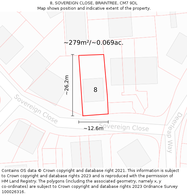 8, SOVEREIGN CLOSE, BRAINTREE, CM7 9DL: Plot and title map