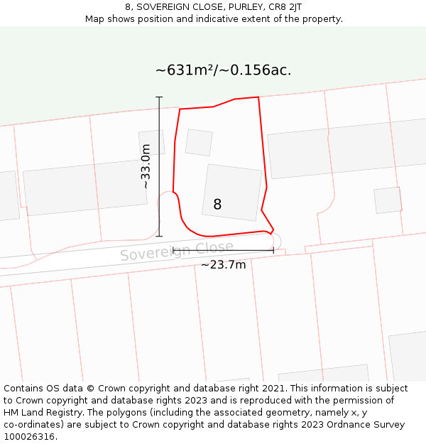 8, SOVEREIGN CLOSE, PURLEY, CR8 2JT: Plot and title map