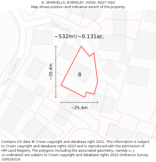 8, SPARVELLS, EVERSLEY, HOOK, RG27 0QG: Plot and title map