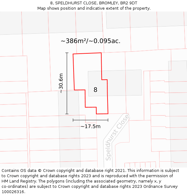 8, SPELDHURST CLOSE, BROMLEY, BR2 9DT: Plot and title map