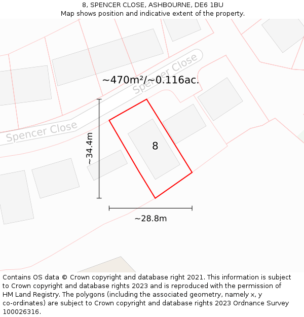 8, SPENCER CLOSE, ASHBOURNE, DE6 1BU: Plot and title map