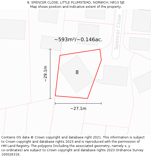 8, SPENCER CLOSE, LITTLE PLUMSTEAD, NORWICH, NR13 5JE: Plot and title map