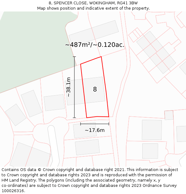 8, SPENCER CLOSE, WOKINGHAM, RG41 3BW: Plot and title map