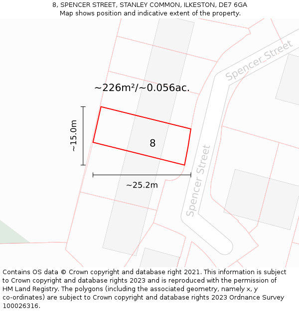 8, SPENCER STREET, STANLEY COMMON, ILKESTON, DE7 6GA: Plot and title map