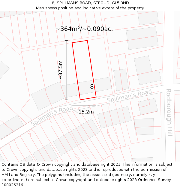 8, SPILLMANS ROAD, STROUD, GL5 3ND: Plot and title map