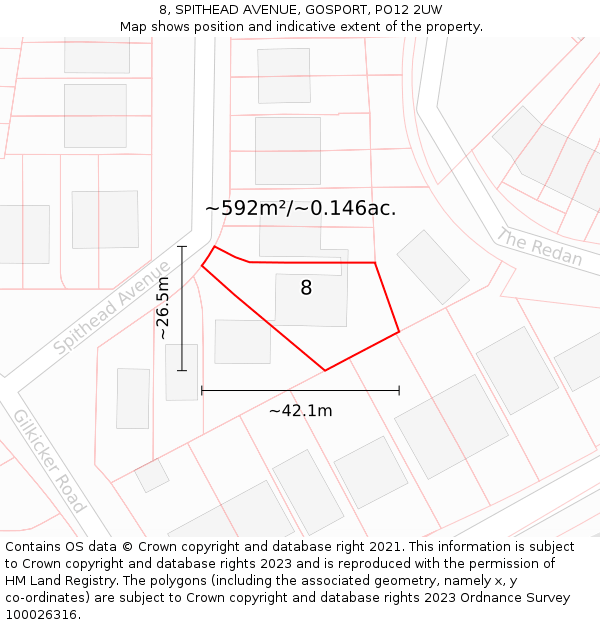 8, SPITHEAD AVENUE, GOSPORT, PO12 2UW: Plot and title map