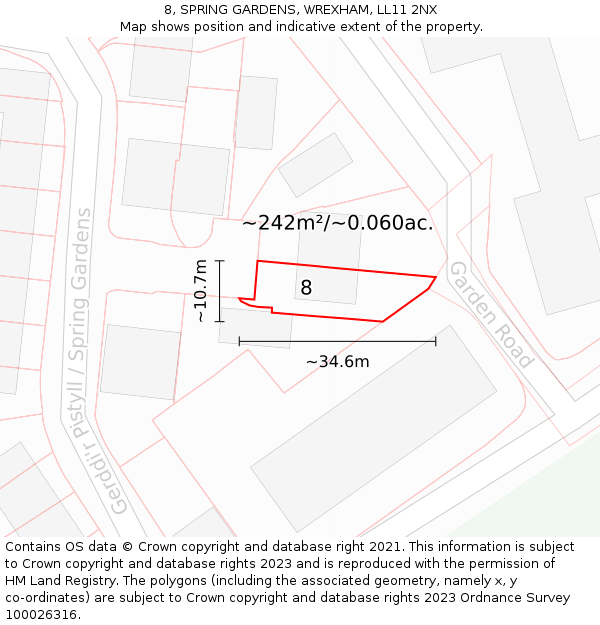 8, SPRING GARDENS, WREXHAM, LL11 2NX: Plot and title map