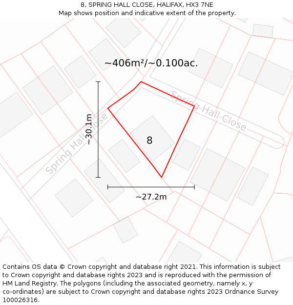 8, SPRING HALL CLOSE, HALIFAX, HX3 7NE: Plot and title map