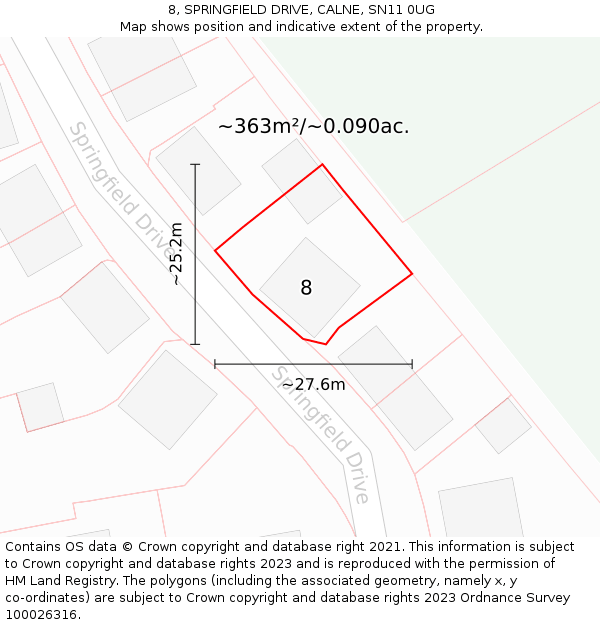 8, SPRINGFIELD DRIVE, CALNE, SN11 0UG: Plot and title map