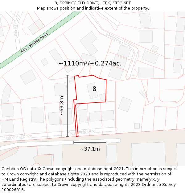 8, SPRINGFIELD DRIVE, LEEK, ST13 6ET: Plot and title map