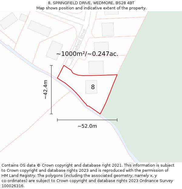 8, SPRINGFIELD DRIVE, WEDMORE, BS28 4BT: Plot and title map