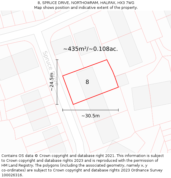 8, SPRUCE DRIVE, NORTHOWRAM, HALIFAX, HX3 7WG: Plot and title map