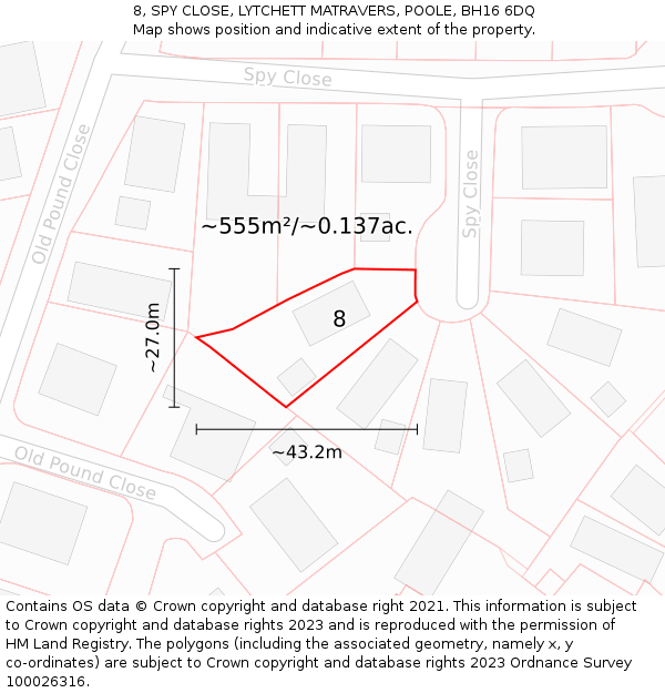 8, SPY CLOSE, LYTCHETT MATRAVERS, POOLE, BH16 6DQ: Plot and title map