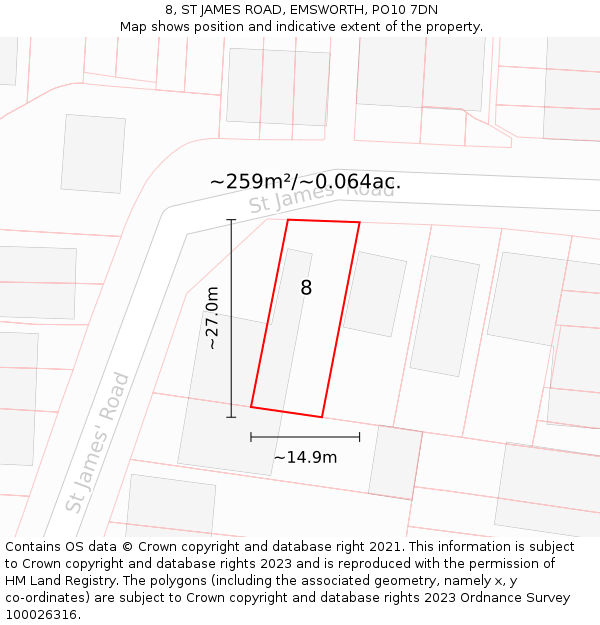 8, ST JAMES ROAD, EMSWORTH, PO10 7DN: Plot and title map