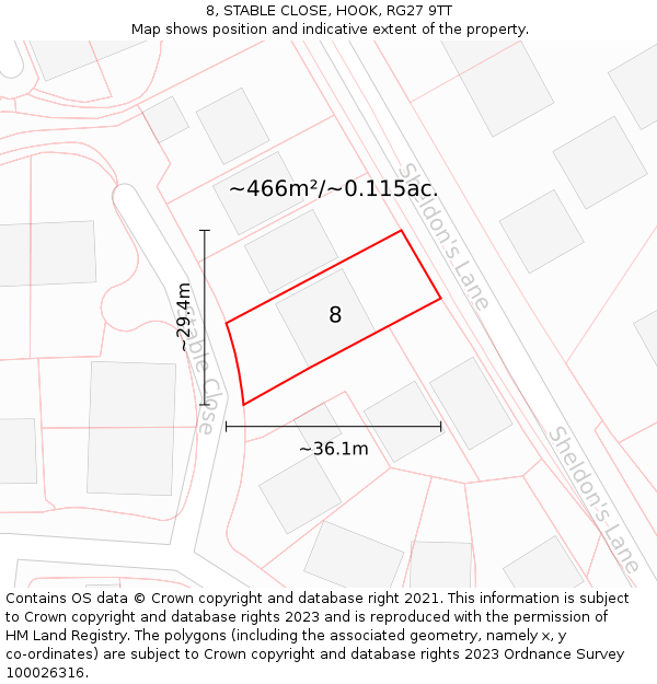 8, STABLE CLOSE, HOOK, RG27 9TT: Plot and title map